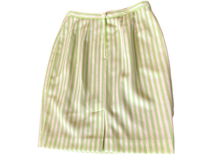 10 Guy Laroche Vintage Lime Green Striped Lined Skirt France