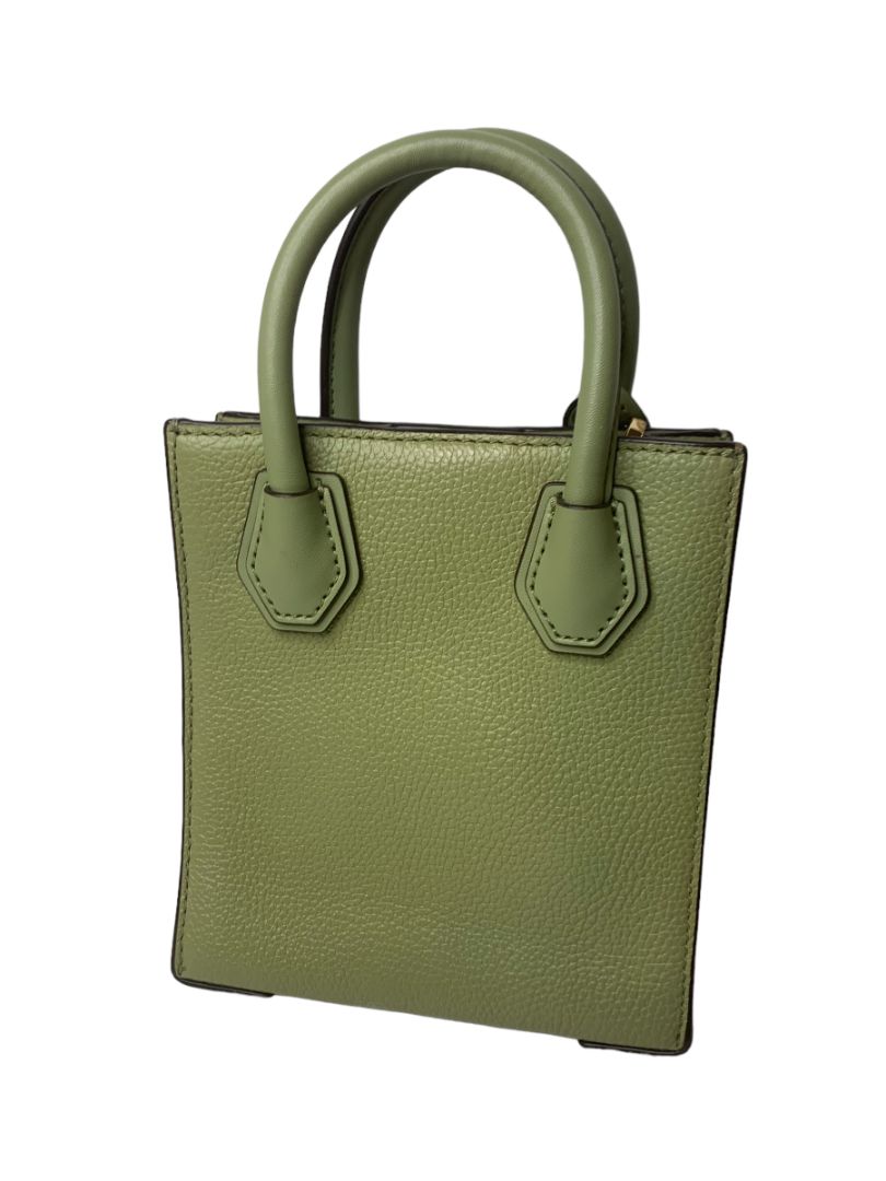 Michael Kors New Green Pebbled Leather Mercer Extra Satchel Crossbody Strap Light Sage