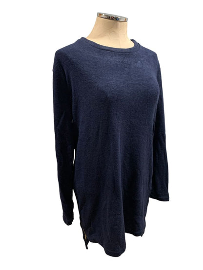 Small Womens Navy Blue Long Tunic Sweater New Side Zip Detail Silvertone