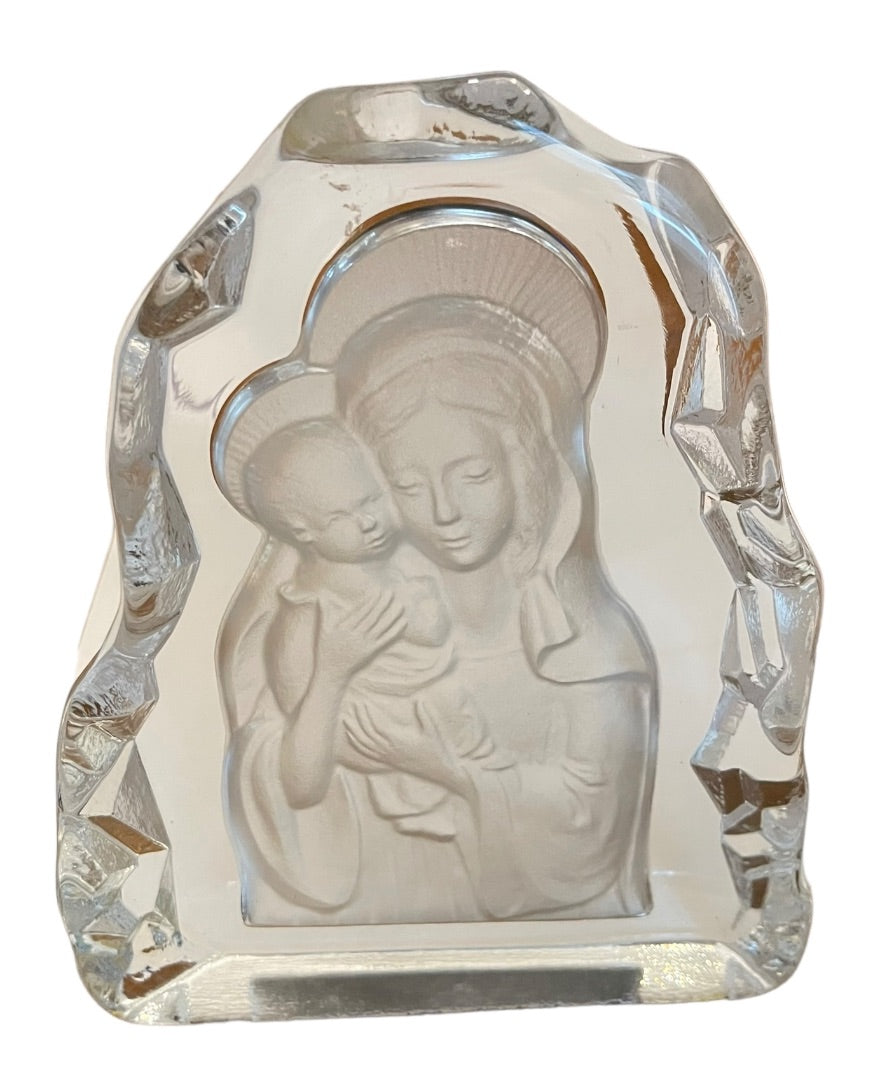 Vintage Virgin Mary & Infant Jesus Art Glass Figurine