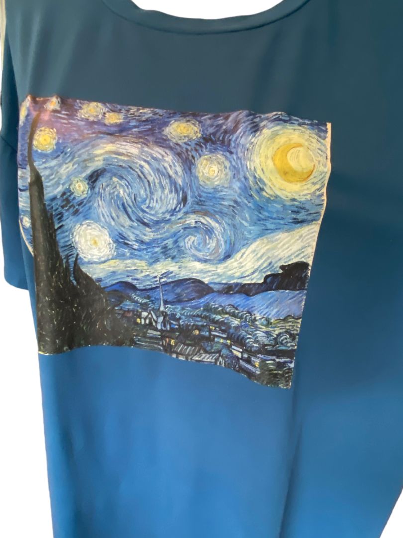 2X Shein Curve Peacock Blue Van Gogh Starry Night T-shirt Tee Shirt