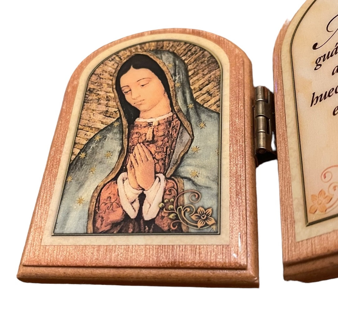 Our Lady of Guadalupe Morning Prayer Wooden Frame Hinge 4"h x 6"w