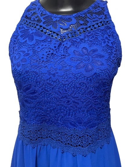 Size 16 Amy Byer Girls Royal Blue A-Line Dress Lace Bodice Sleeveless