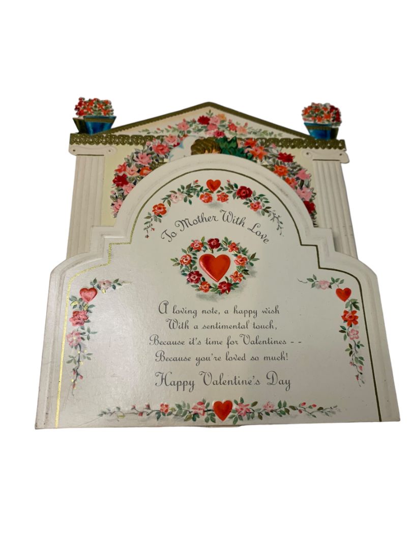 Hallmark Valentine Card Vintage 1960s Die Cut 3-D Stand-Up Embossed Fold-Out "To Mother . . ."