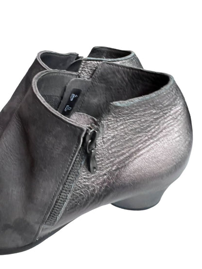 9 (40) Arche Gray Metallic Side Zip Booties Heels Suede Leather