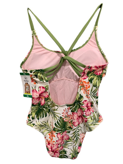 XL Hurley Bayshore Pink Womens One Piece Bathing Suit Swimwear Floral