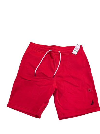 Large Nautica New Mens Red Fleece Lined Sweat Shorts Active Pockets KR9192