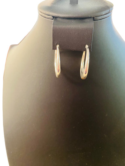 Silvertone Pierced Hoop Earrings Latchback 1.25 Inch Diameter