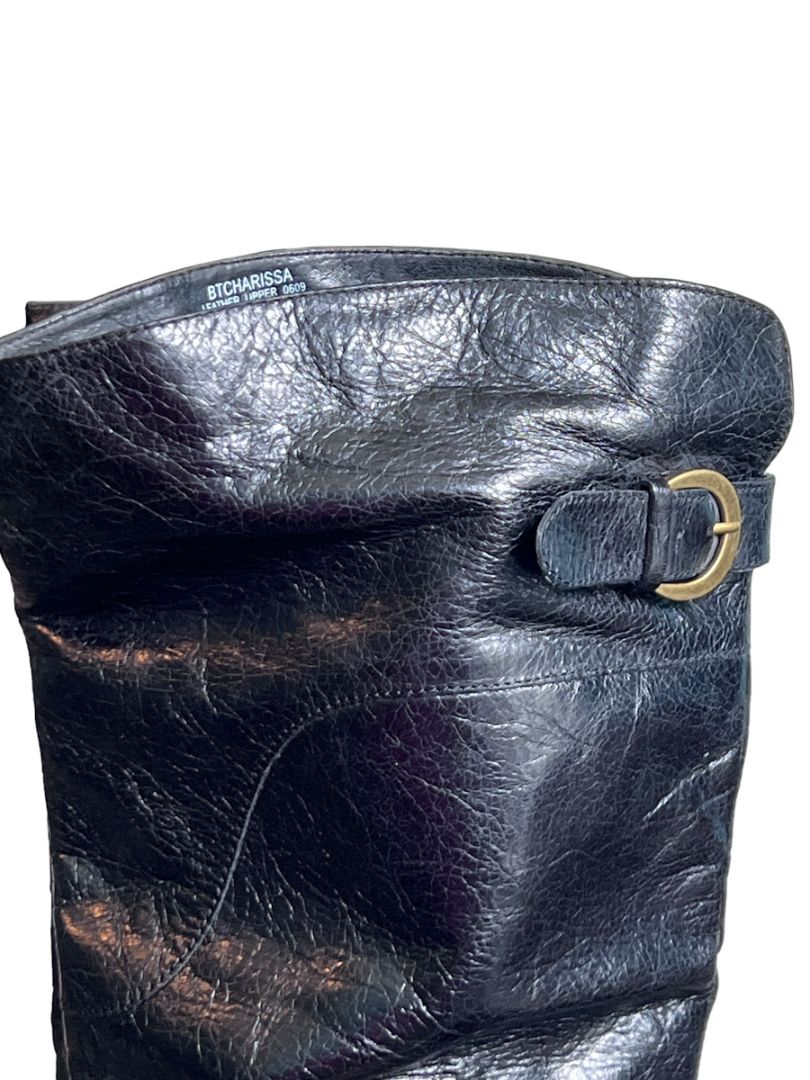 Size 8M Boutique Women's Charissa Black Leather Over the Knee Buckle Heeled Boots Boot