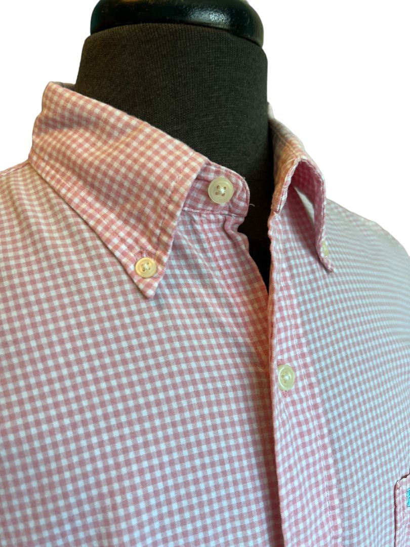 Size Medium Pink White Gingham Izod Jeans Button Down Shirt