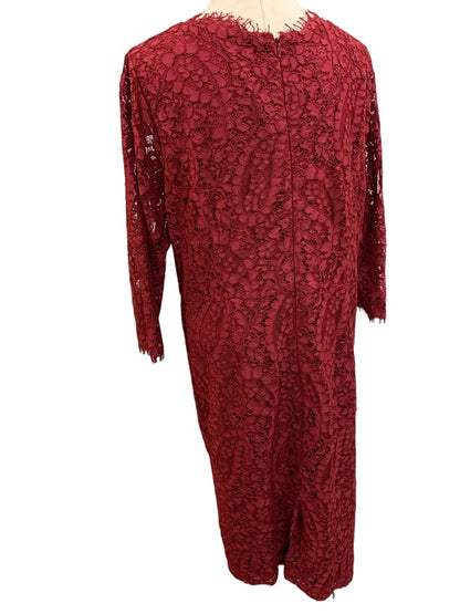 Size 16W Talbots Woman Burgundy Paisley Dress Lined Sheath Long Sleeve