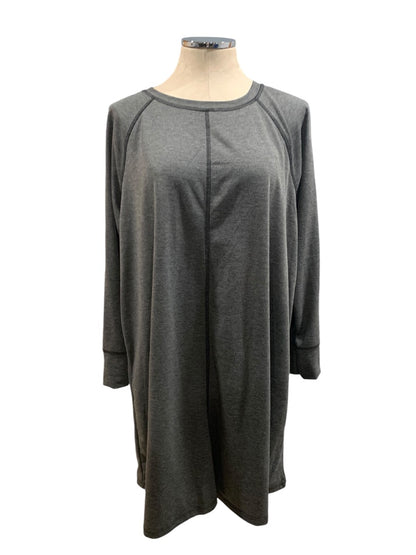 2X Bobbie Brooks Gray Jersey Knit Pullover Dress Lace Detail Reverse Stitch Long Sleeve