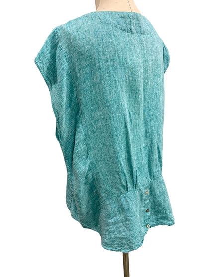 2X Vivid Womens Turquoise Linen Pullover Top Sleeveless Blouse Plus Size