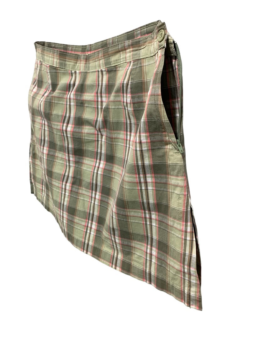 Size 12P AW Golf Petite Womens Skort Pockets Green Pink Plaid Skirt Shorts