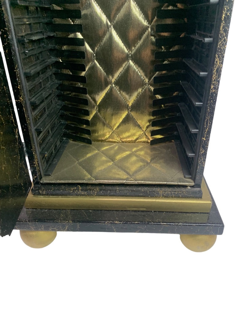 R.Stad Designs Black Gold Handmade Hinged Tabletop Cabinet Box for VHS Tapes 20"h x 10.5"w