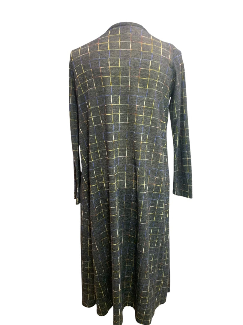 Small LulaRoe Womens Gray Jersey Knit Duster Sarah Cardigan Check Pattern Pockets