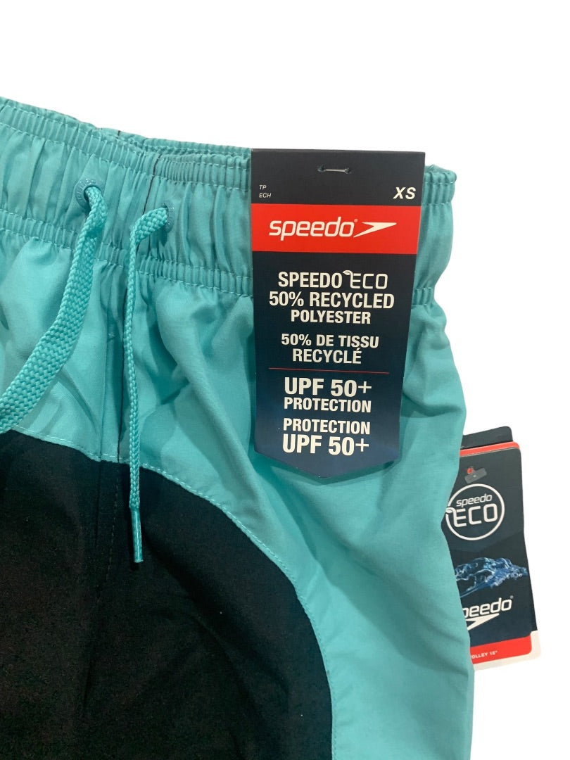 XS Speedo Boys New Turquoise Black Swim Trunks UPF 50+ Sun Protection