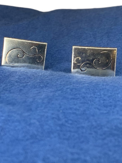 Vintage 1960s Pair Silvertone Cufflinks Swirl Design Bullet Back Rectangular