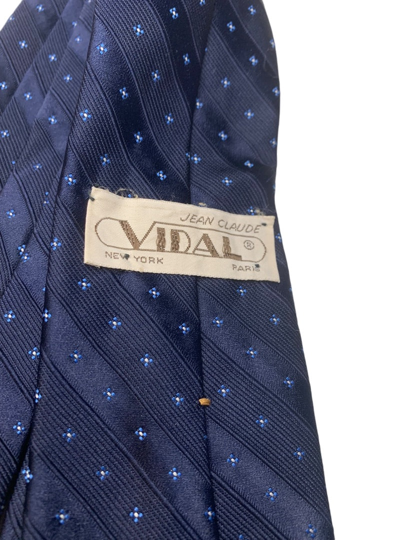 Jean Claude Vidal Mens Necktie 62" Length Tie Navy Blue Star Design