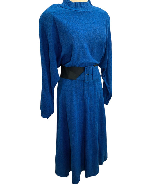 Size 14 Venezia Belted Long Sweater Dress 1980s Vintage Acrylic