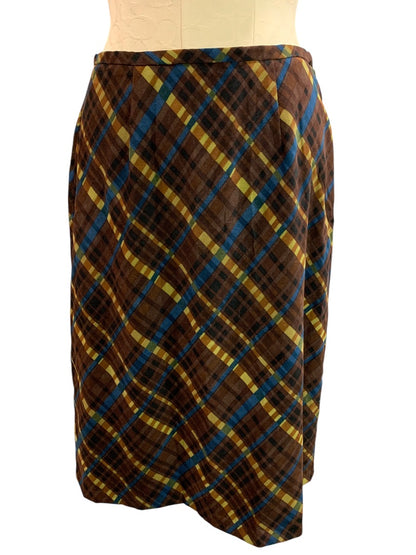 Size 10 CLIO Vintage 1980s A-Line Skirt Plaid Side Zip Made in USA