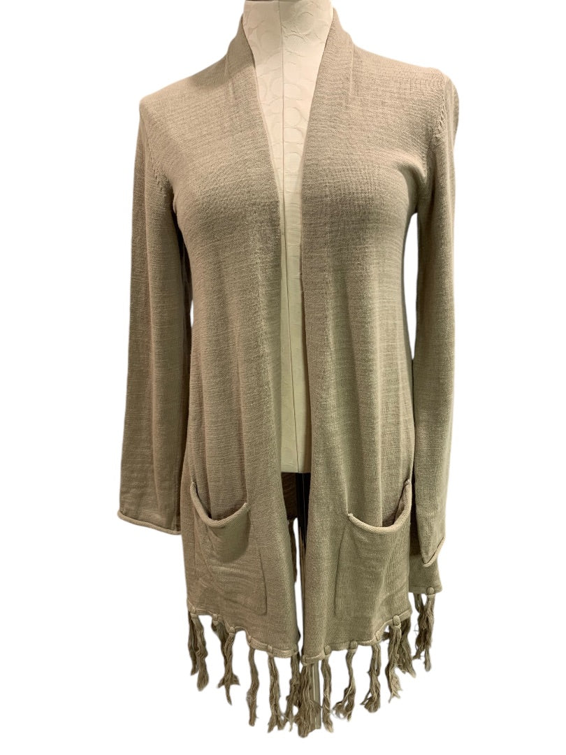 Small Lucky Brand Womens Open Cardigan Sweater Wool Blend Pockets Fringe