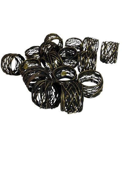 Set of 16 Metal Wire Napkin Rings Black Goldtone Heavy