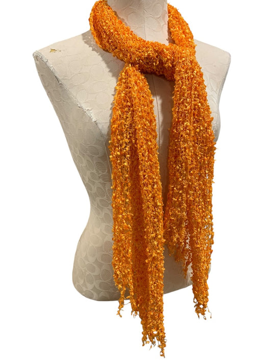 Womens Orange Knitted Ribbon Scarf Fringed 64x17 Inches