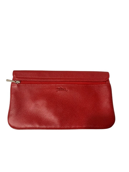 Longchamp Le Foulonne Clutch Bag Red Pebbled Leather