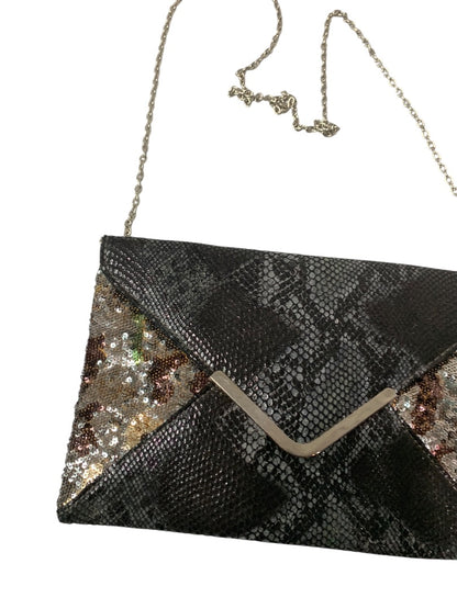 Y2K Convertible Envelop Clutch Shoulderbag Faux Snakeskin Sequin