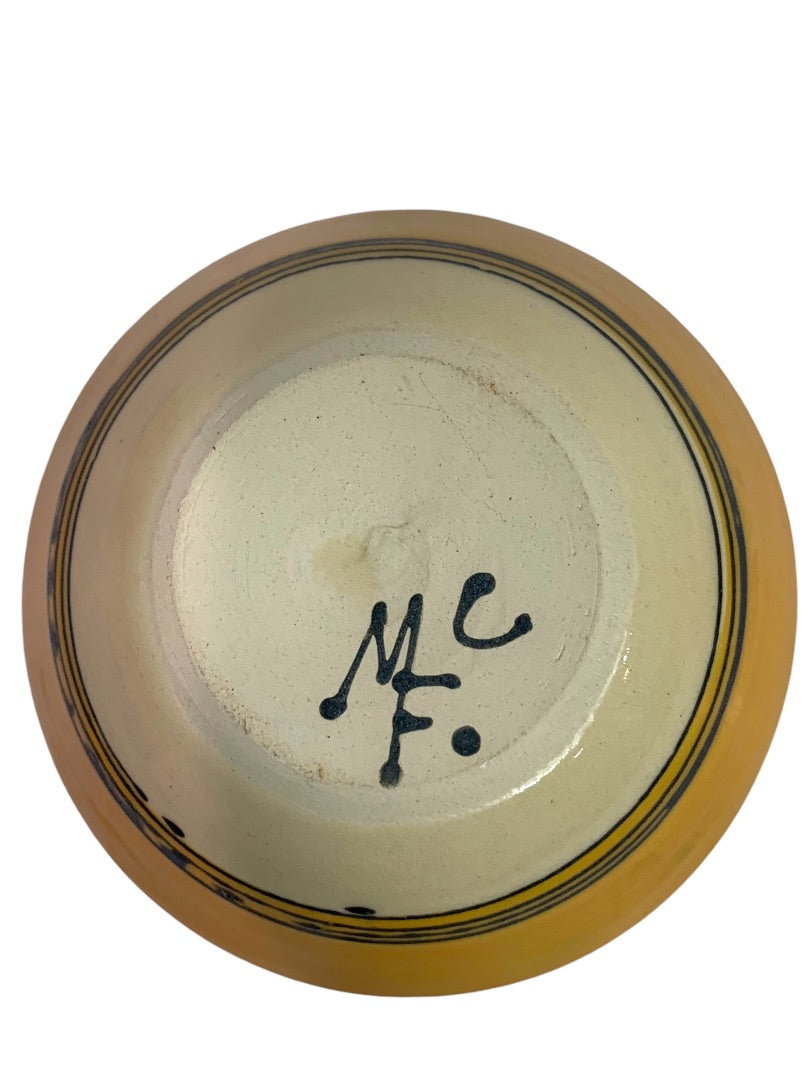 Small Signed Art Pottery MCF Yellow Blue Set of 3 Bowls