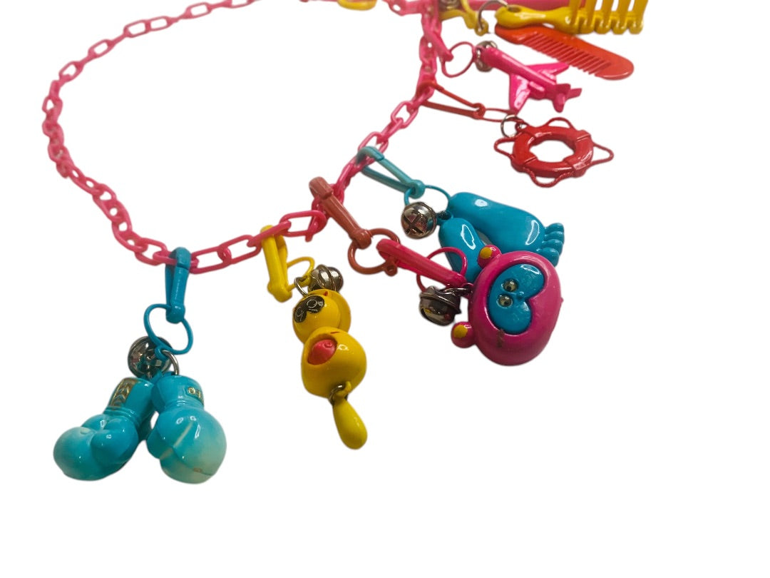 1980s Plastic Charm Necklace 10 Clip Charmies Boxing Animals Bat Feet