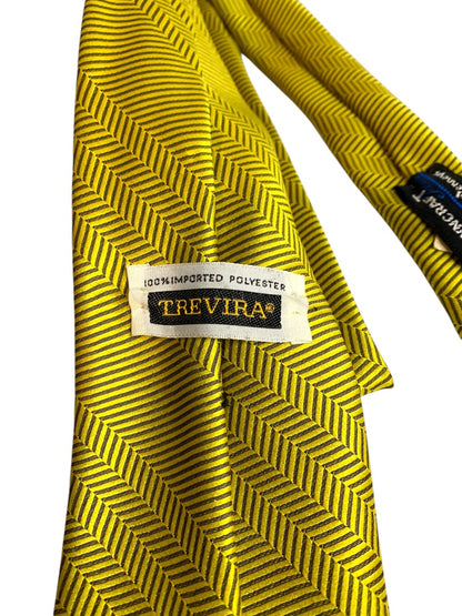 Vintage 1970s Mens Necktie Tie Yellow Gray Polyester Penneys Towncraft