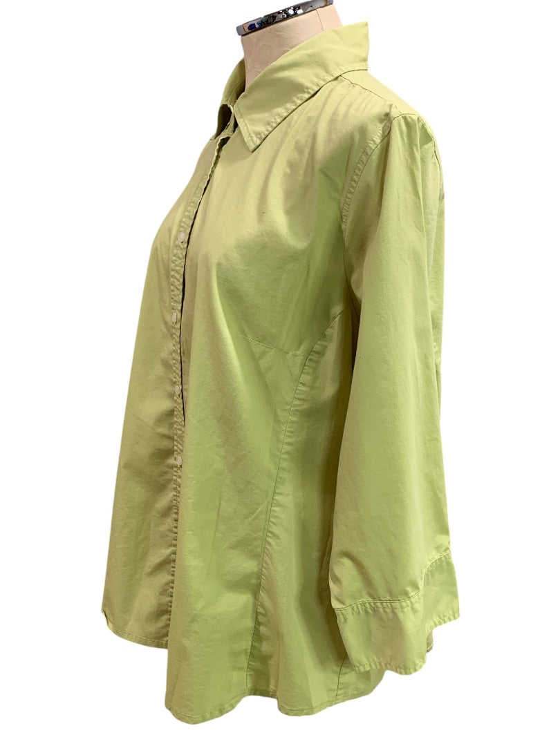 20W Merona Womens Yellow Green Button Up Shirt 3/4 Sleeve