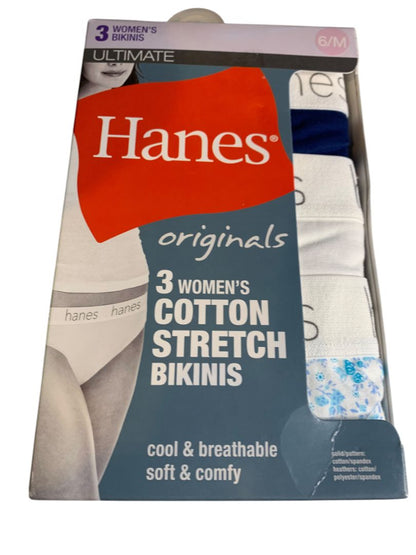 Medium (6) Hanes Originals Womens Pack of 3 Bikini Underwear Panties