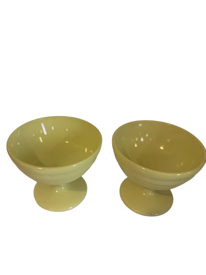 Set of 2 Hazel Atlas 1940s Sherbet Dish Moderntone Platonite Pastel Yellow