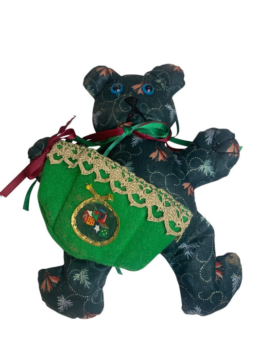 Vintage Handmade Gift Pocket Teddy Bear Holiday Christmas Pouch 9.5 Inch