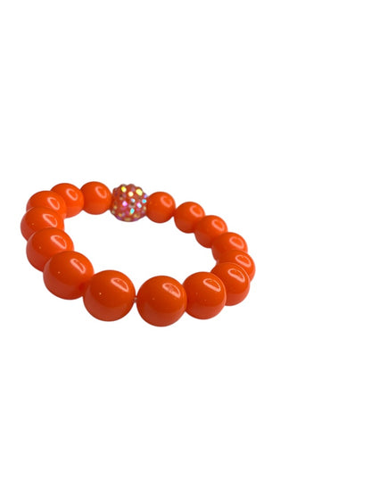 Orange Acrylic Round Beaded Stretch Bracelet Bling