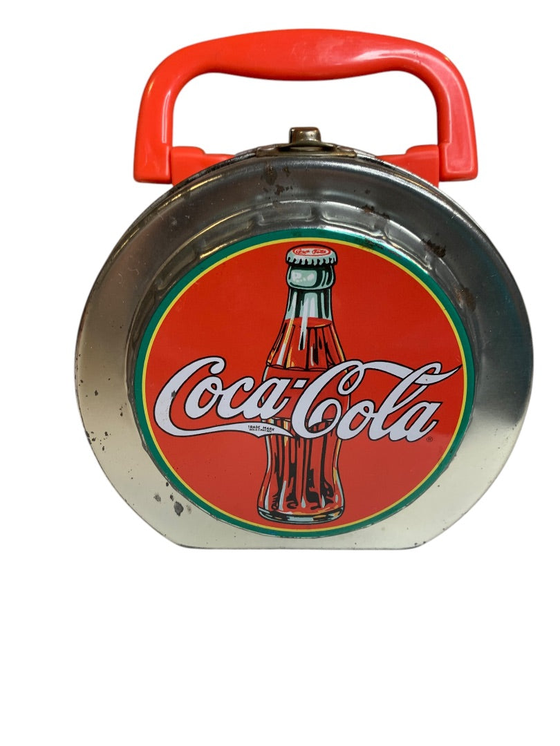 Vintage Coca Cola Small Tin Hat Lunch Box Latch Classic Coke Bottle Handle