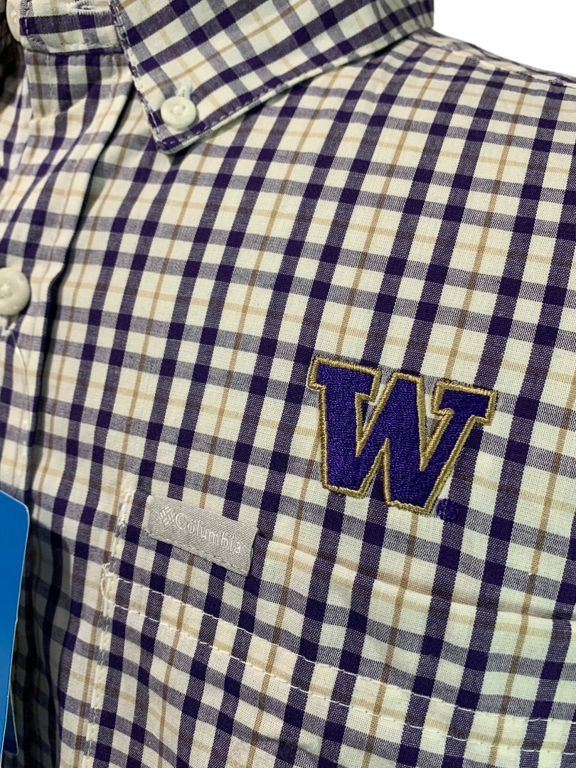 Small Columbia Mens New Washington Huskies Button Down Shirt Short Sleeve