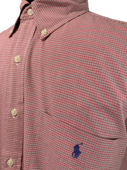 Large Ralph Lauren Mens Classic Fit Button Down Shirt Short Sleeve Red Plaid
