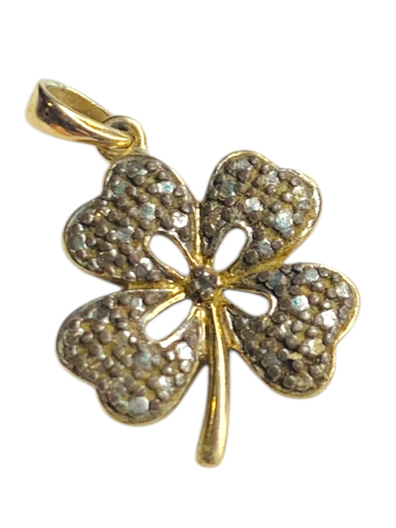 Goldtone Sterling Silver 925 Pendant Charm 4 Leaf Clover .75 Inch