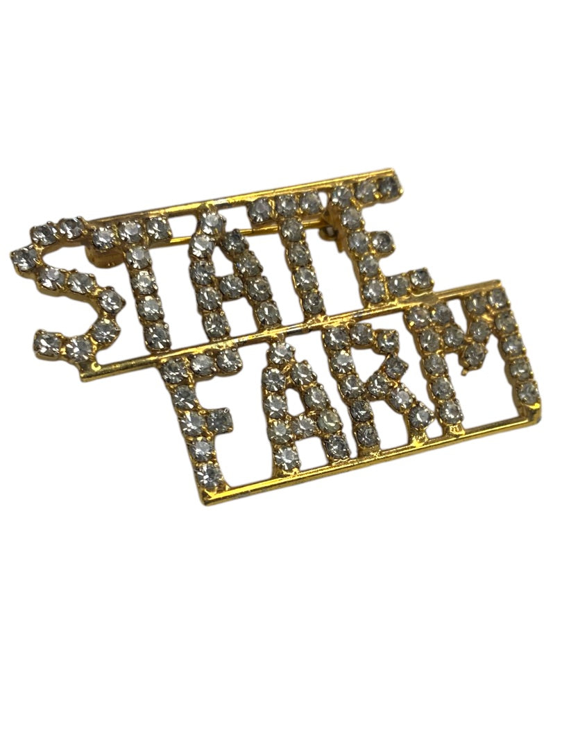 Vintage State Farm Rhinestone Goldtone Brooch Pin 2 Inch Width