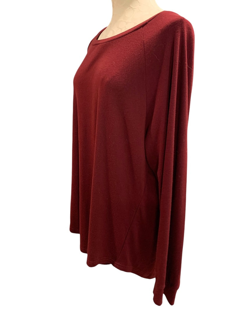 2XL Womens Burgundy Pullover Shirt Jersey Knit Long Sleeve