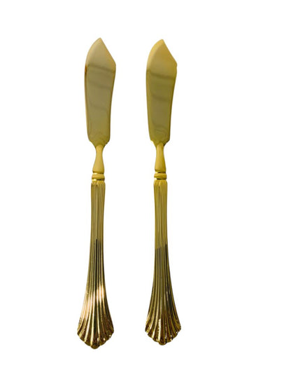 Gold Electroplate Vintage Butter Knife  Set of 2 Scalloped 7 Inch