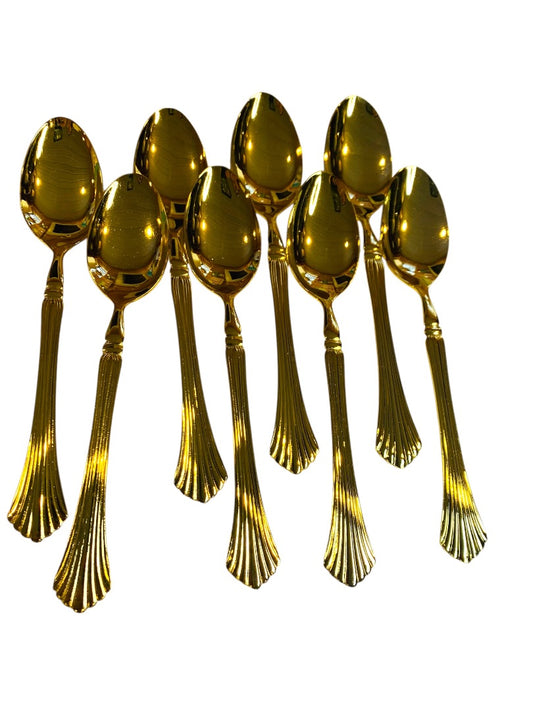 Gold Electroplate Vintage Teaspoons Set of 8 Scalloped 6.6 Inch