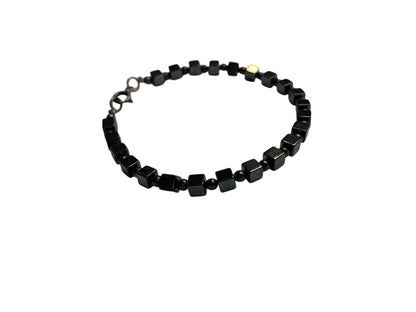 Vintage Hematite Beaded Bracelet 7 Inch Spring Clasp