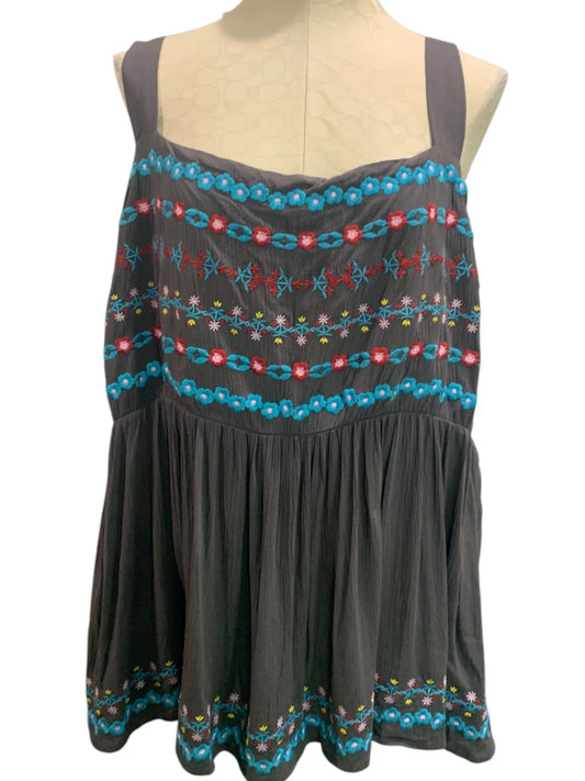 3X Torrid Womens Embroidered Sleeveless Boho Blouse Shirt Flowy