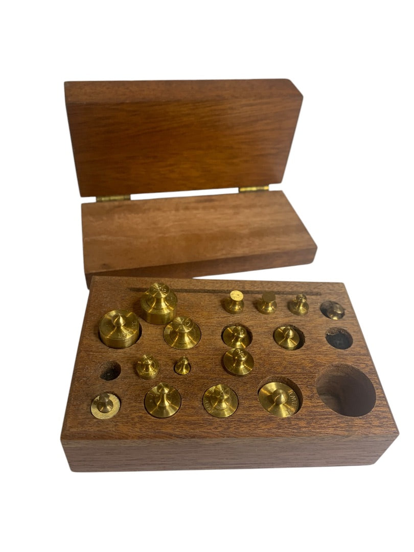 Assorted Lot of 16 Jewelers Weights in Wood Apothecary Medical