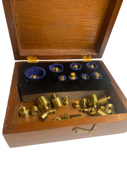 Vintage Lot of 29 Jewelers Weights in Wooden Box Apothecary Medical C